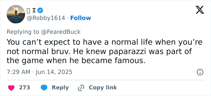 Tweet discussing challenges of fame and dealing with paparazzi, posted by a user.