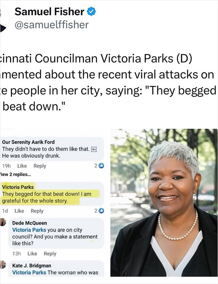Cincinnati Councilwoman Victoria Parks highlighted viral attacks, showing controversy over police chief statements and single mom beating.