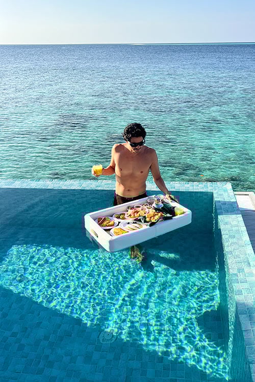 Maldives Overwater Villa Floating Breakfast Sun Siyam Iru Veli