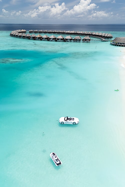Maldives Sun Siyam Vilu Reef Overwater Bungalows Aerial View
