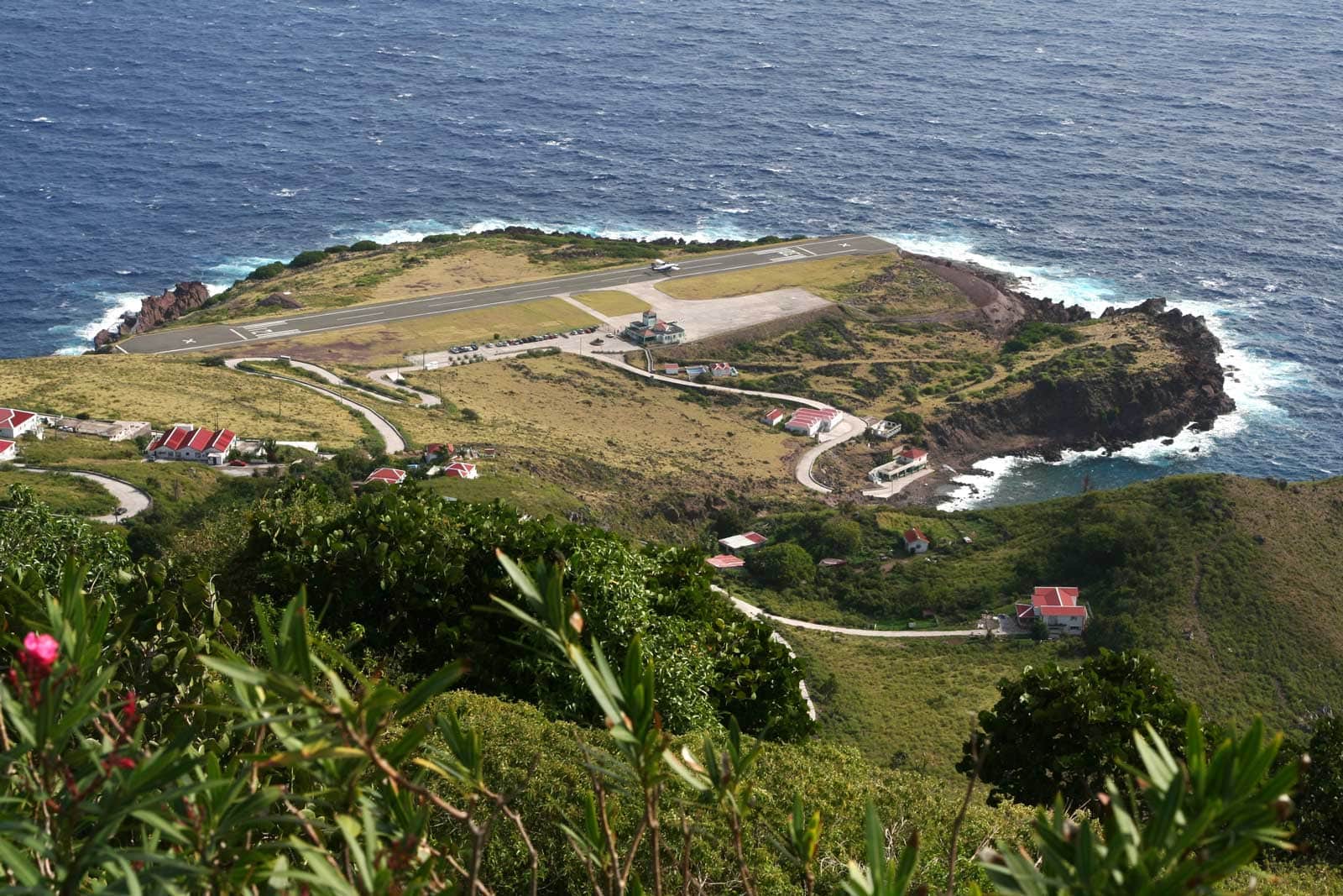 Looking over the mall airstrip on Saba Island in the Caribbean