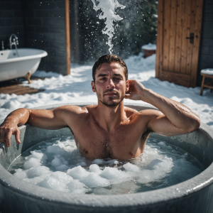 man in cold plunge