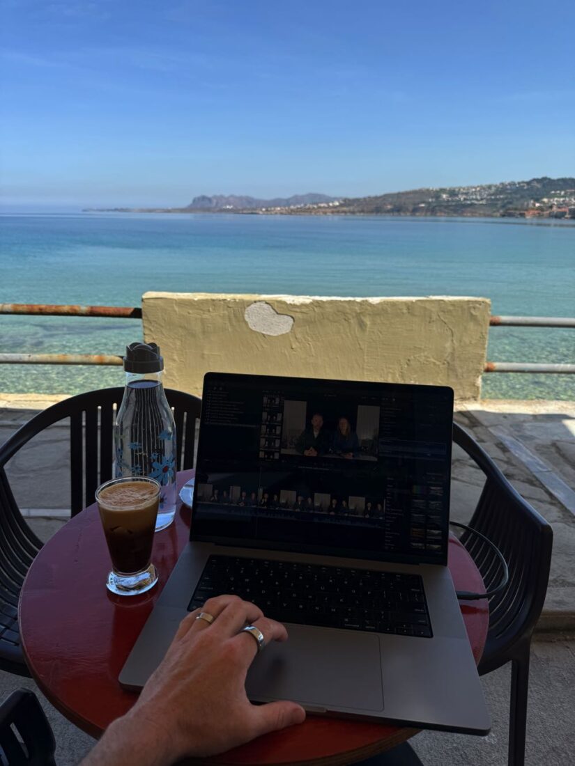 working from a laptop in greece
