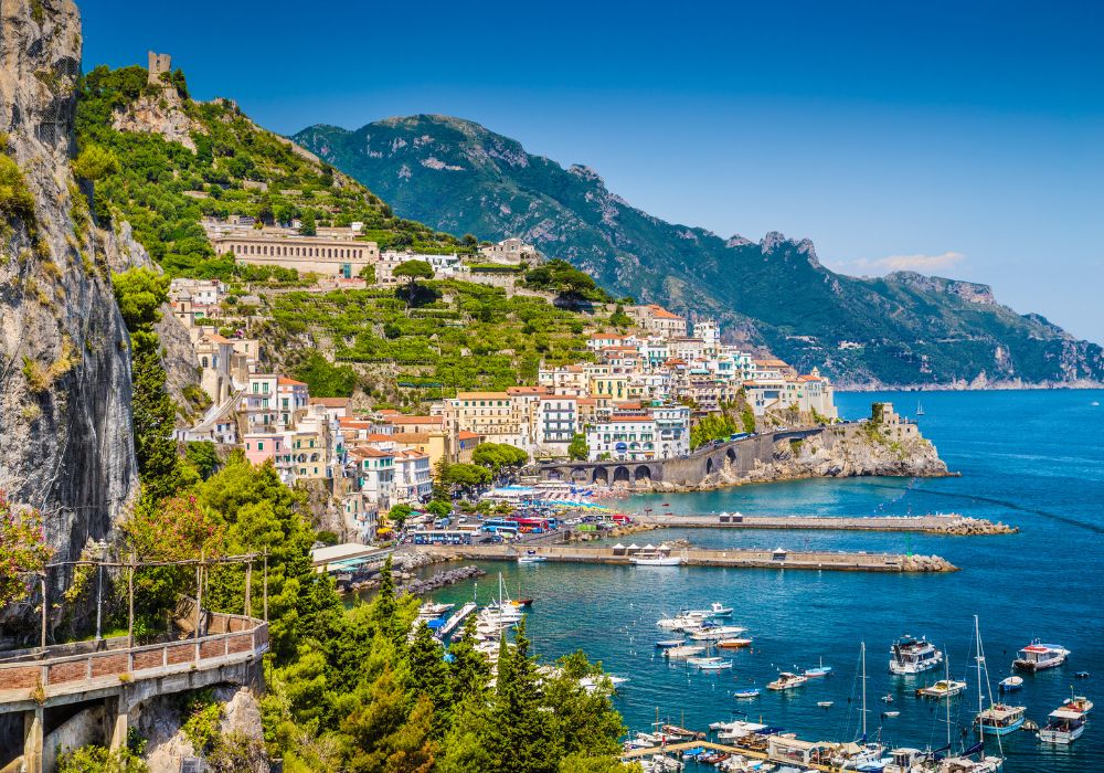 Aerial view of the scenic coast of Amalfi Coast, Italy