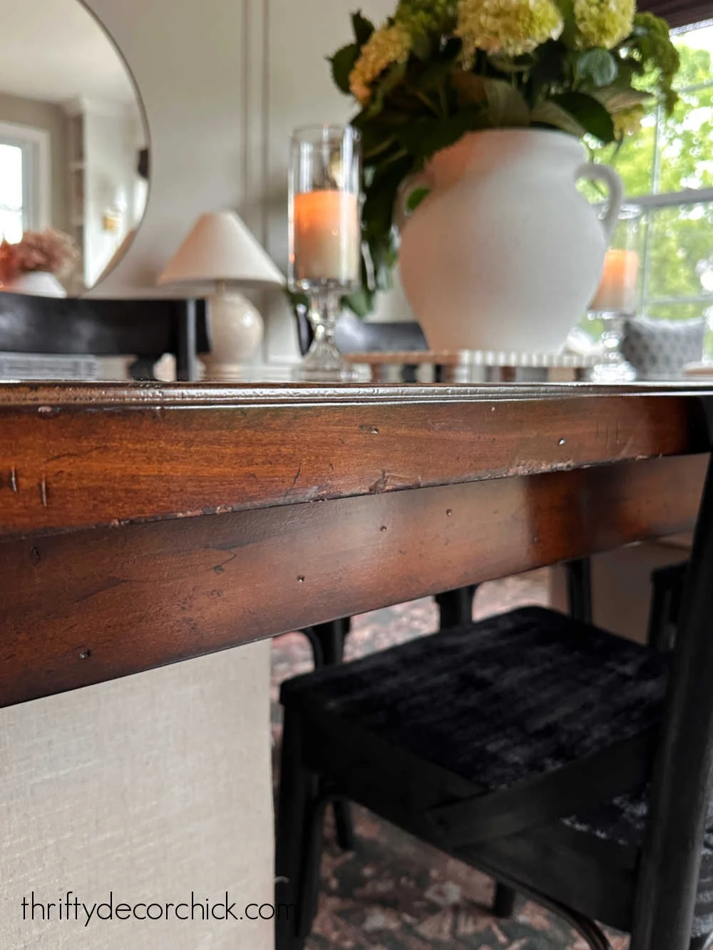 dark wood table nicks in wood