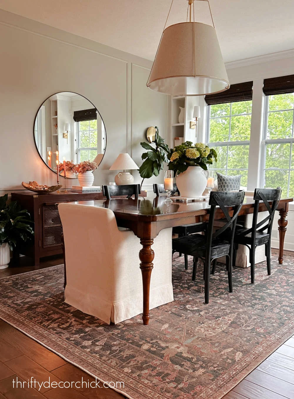 warm dining room design wood table