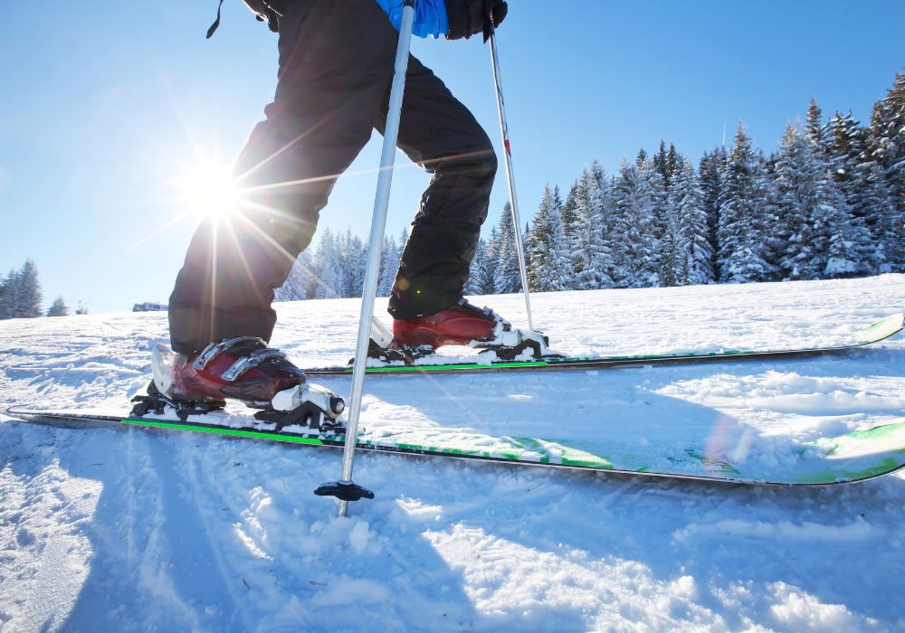 Close up of ski low angle.